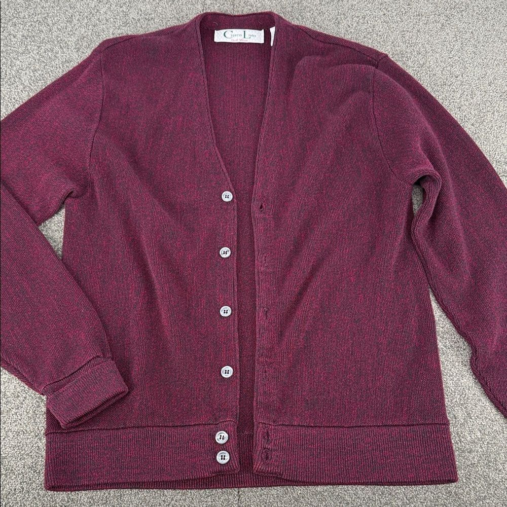 Cypress Links Golf Wear Sweater Mens Medium Burgundy Black Grandpa Cardigan